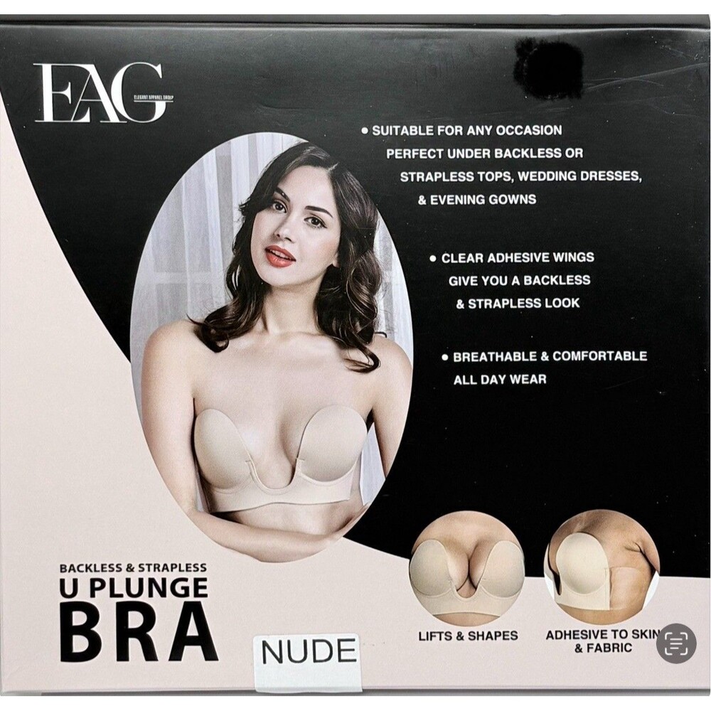 EAG Backless and Strapless U Plunge Lift Adhesive Breathable Comfy Bra Nude NEW!